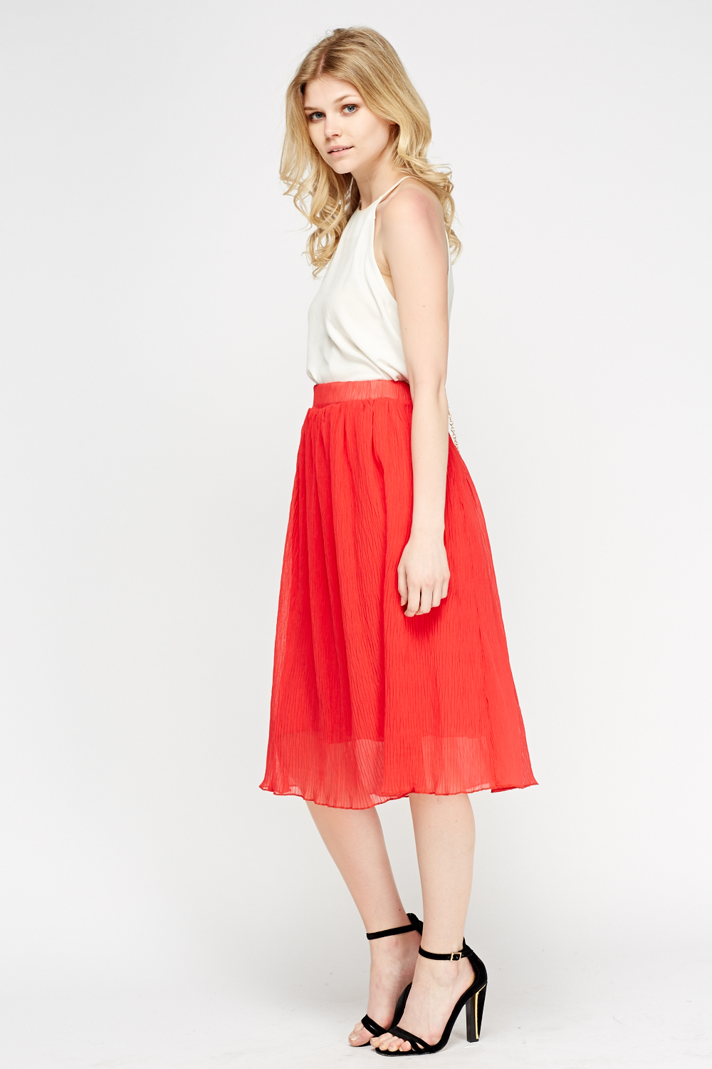 Red Pleated Midi Skirt Just 6
