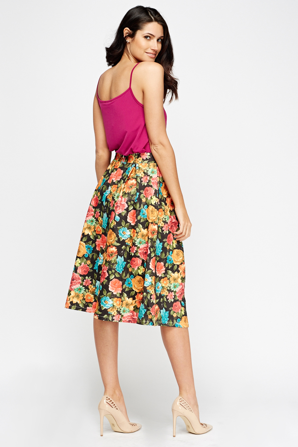 Floral Print High Waist Midi Skirt - Just $6