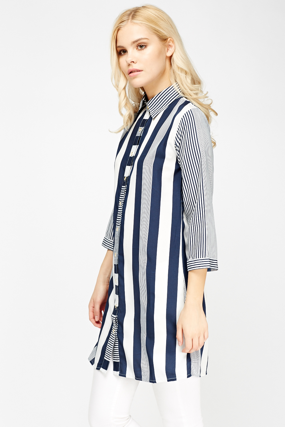 Mixed Striped Long Shirt - Just $6
