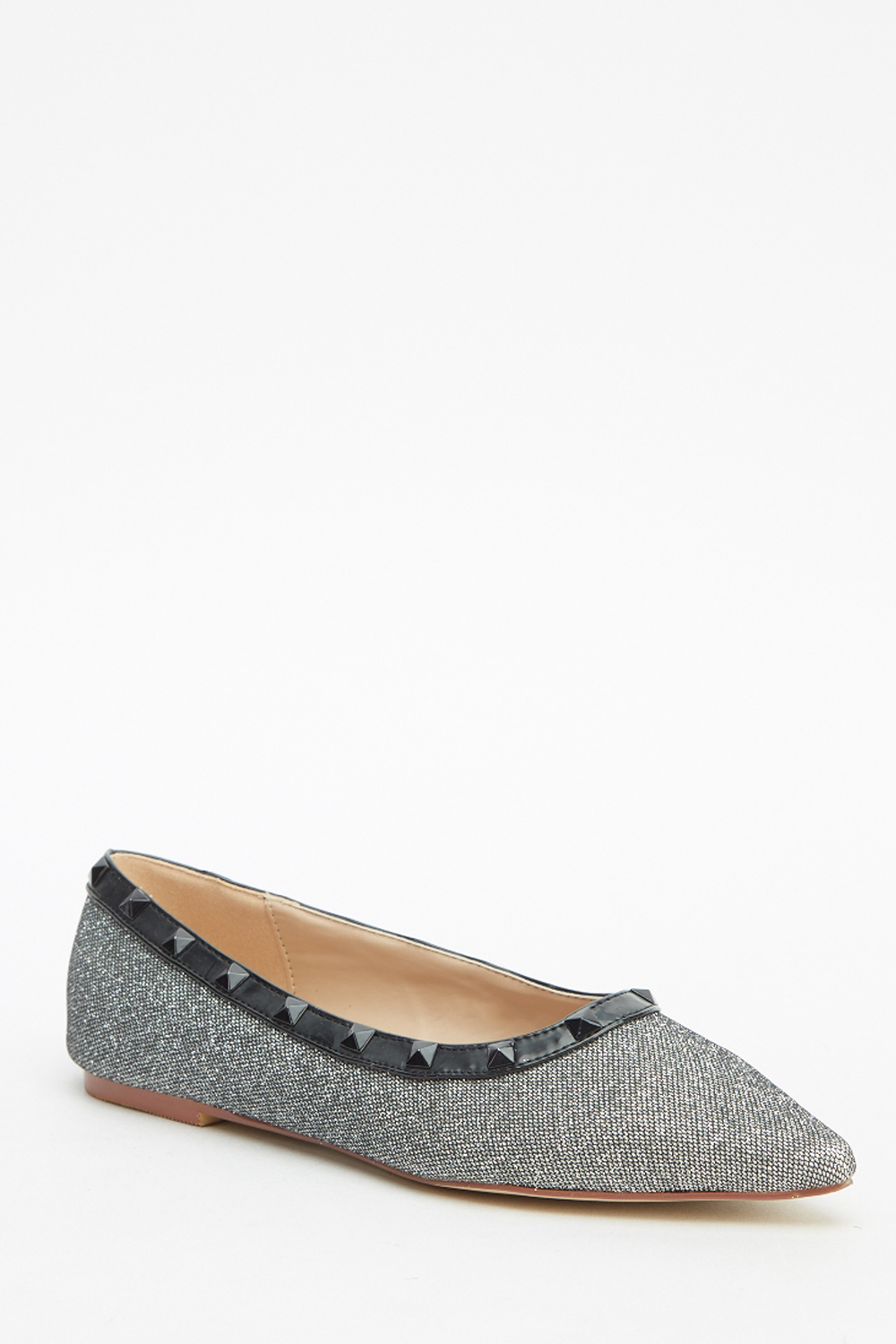 Studded Court Shimmer Flats - Silver - Just £5
