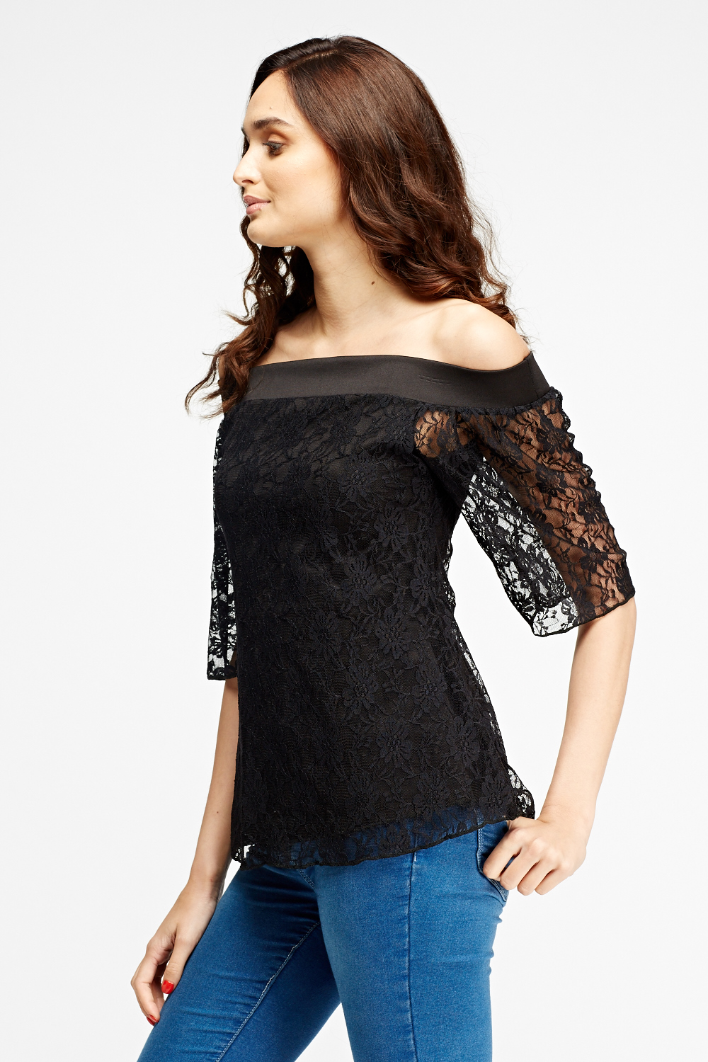 Lace Overlay Off Shoulder Top - Just $3