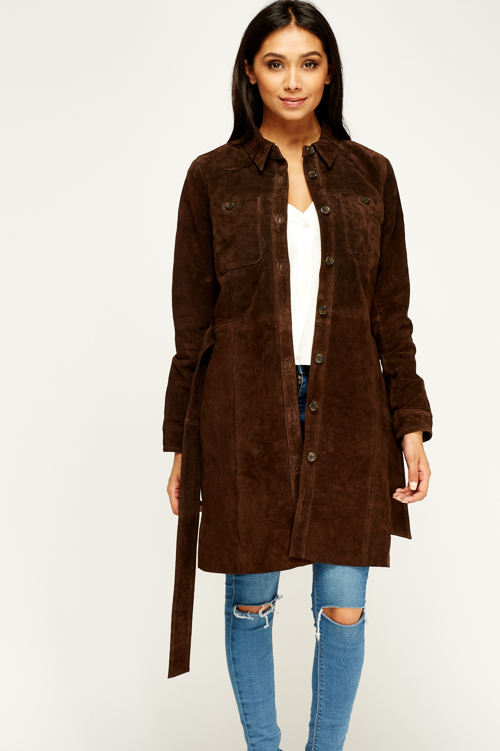 brown suede jacket long