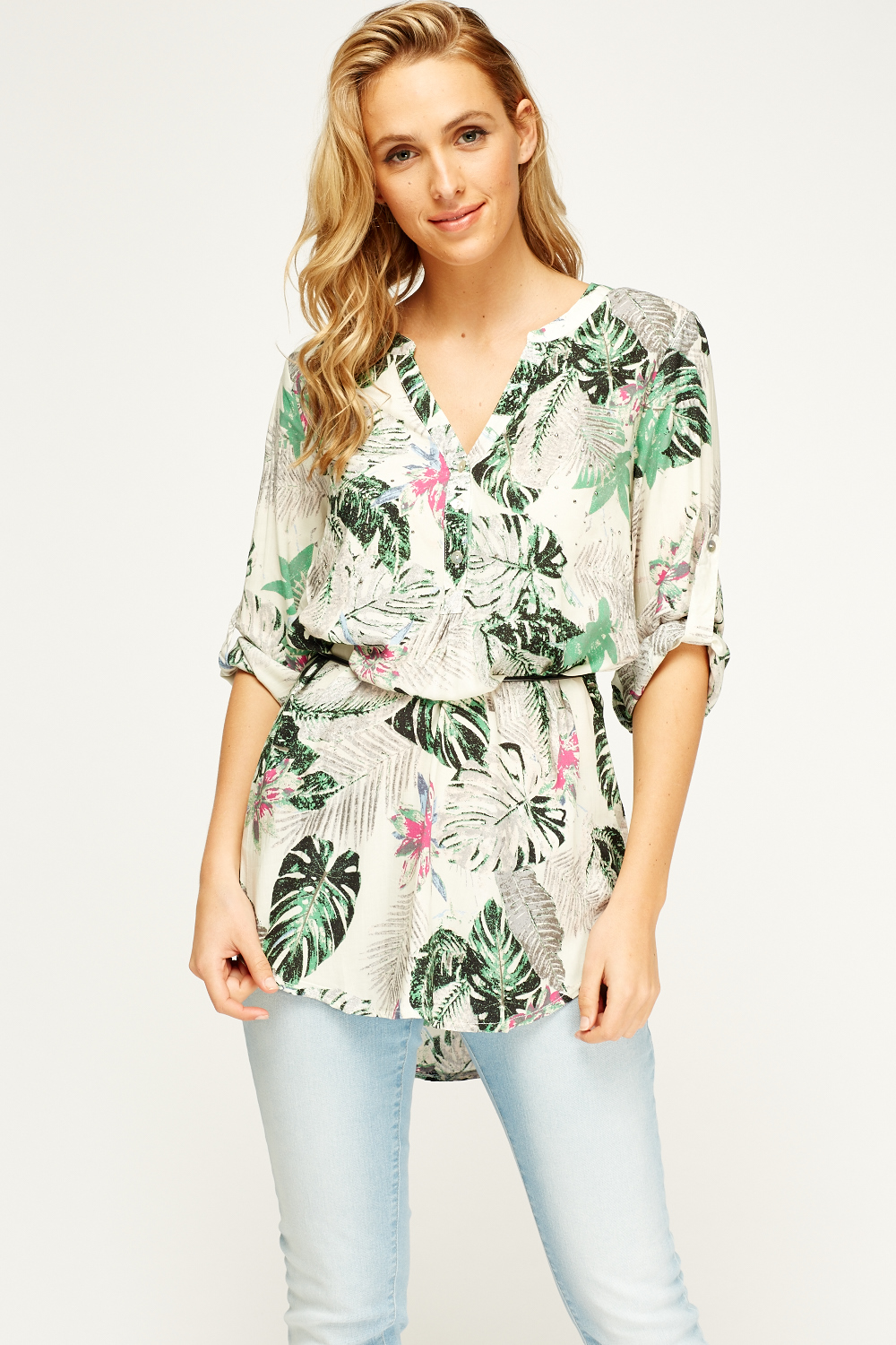 Floral Button Neck Tunic Top - Just $7