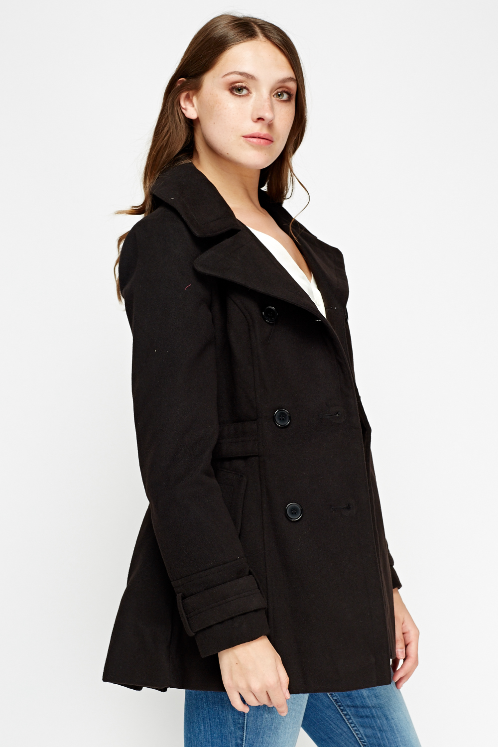 Pleated Back Double Breasted Coat - Just $7
