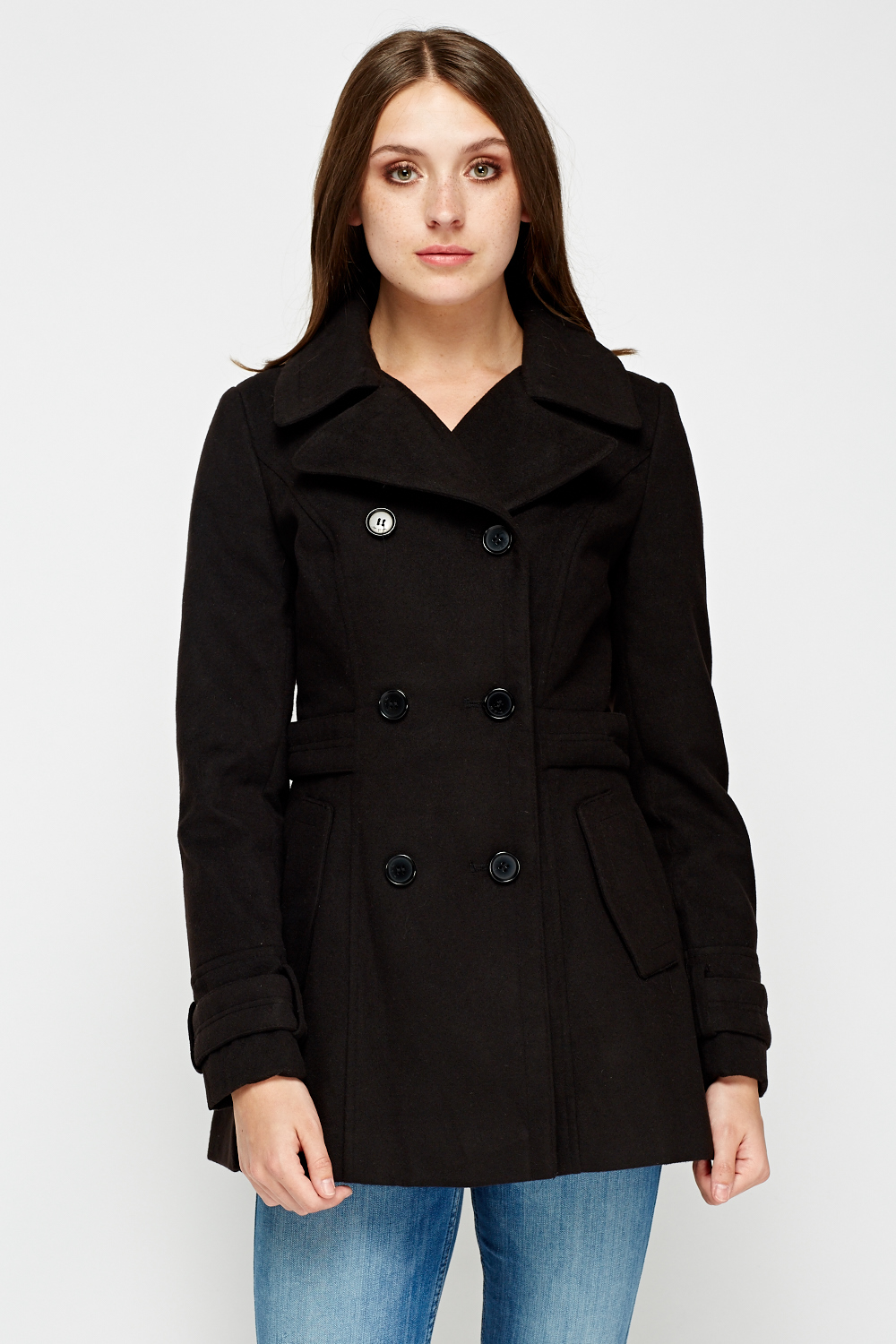 Pleated Back Double Breasted Coat - Just $6