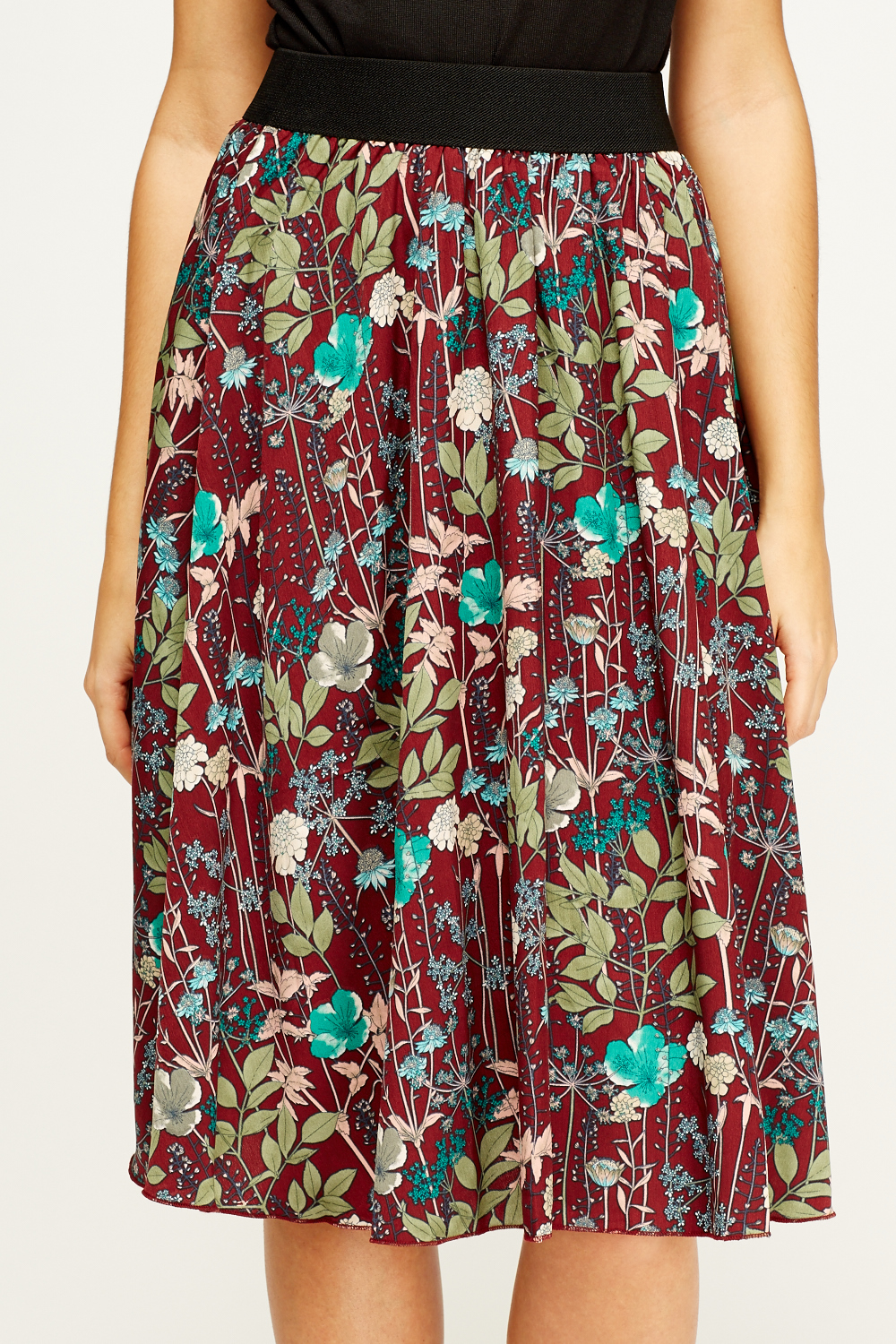 Tenki Floral Elastic Waist Midi Skirt - Limited edition | Discount ...