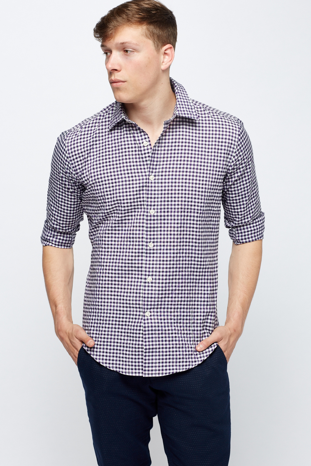 Purple Check Grid Shirt - Just $7