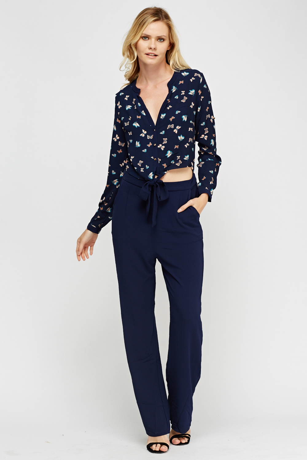 Butterfly Print Bodice Jumpsuit - Just $6