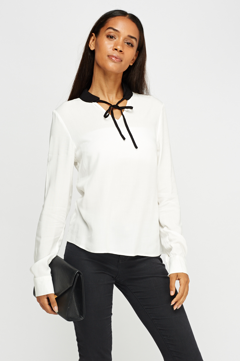 Tie Up Neck Collar Blouse - Just $7