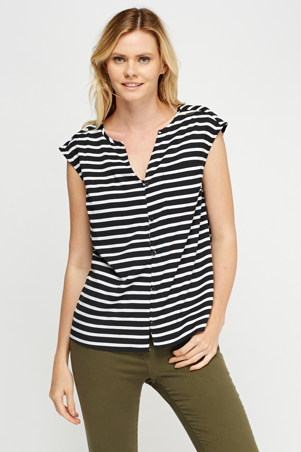 Striped Sleeveless Blouse - Just $1