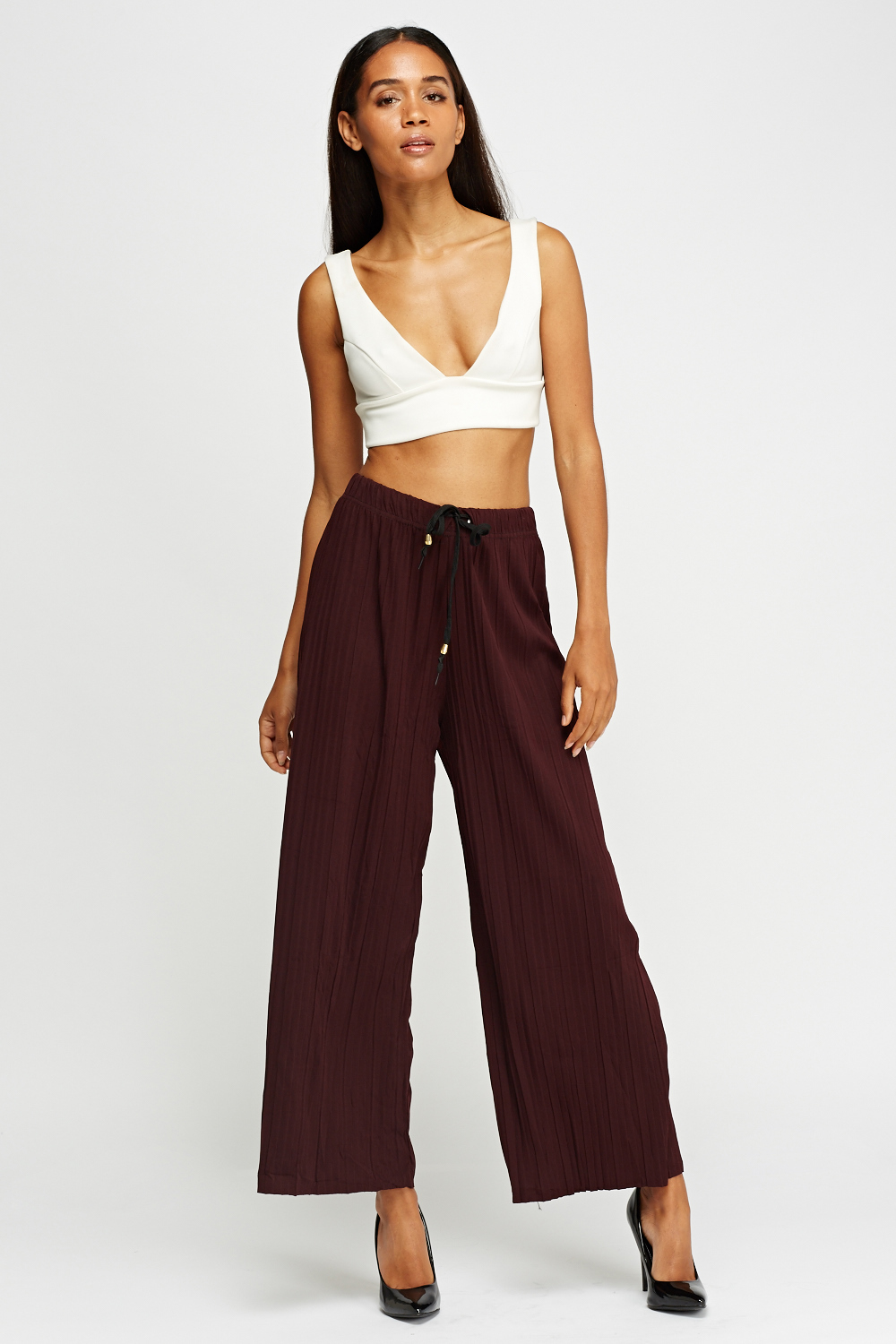 Wide Leg Pleated Trousers - Just $6