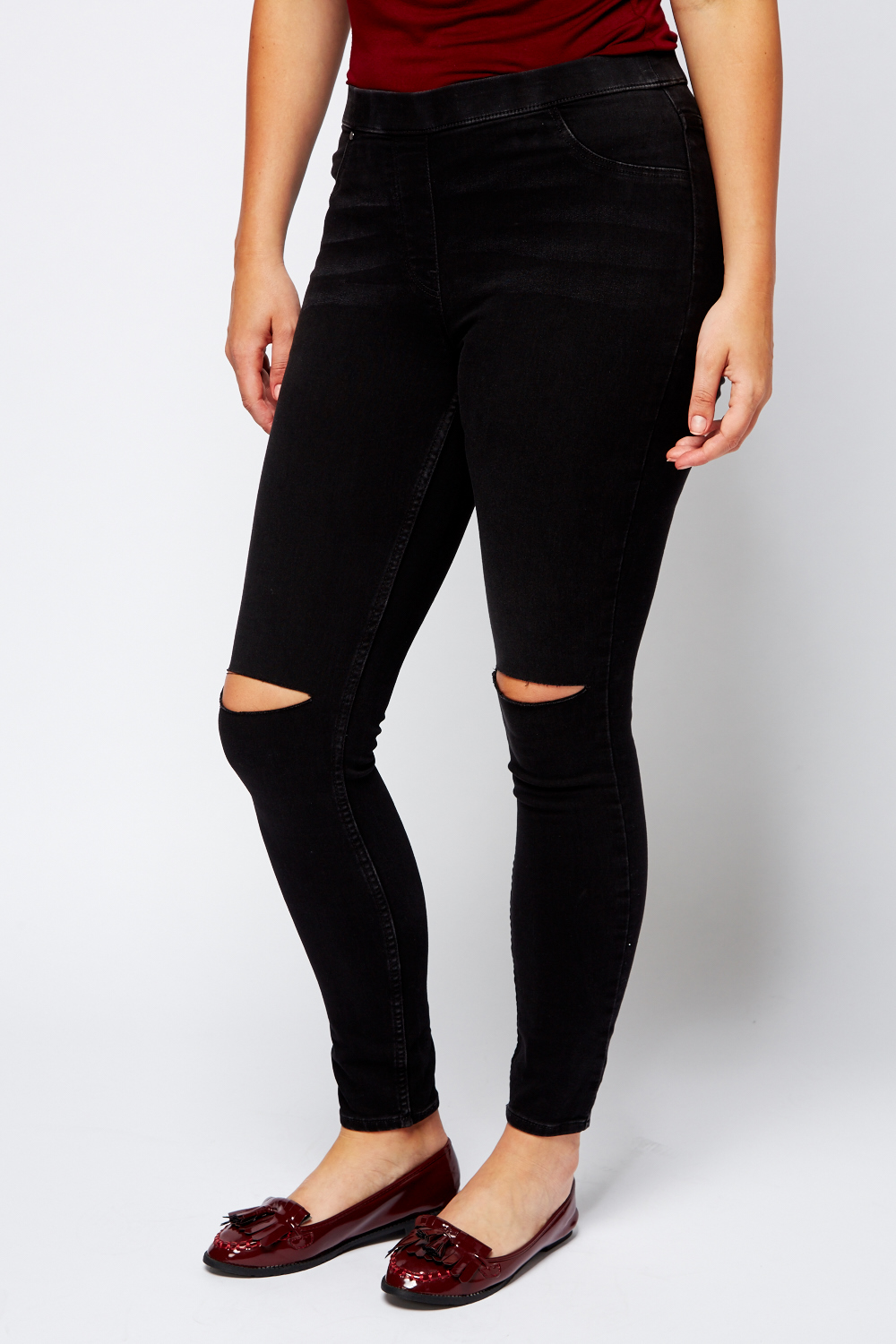 Ripped Knee Black Jeggings - Just $6