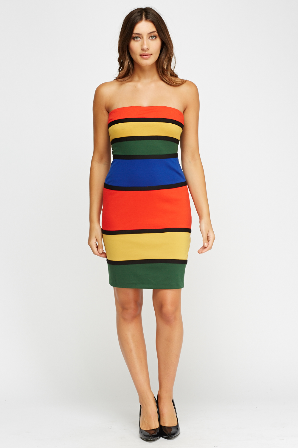 Multi Stripe Bandeau Mini Dress - Just $7