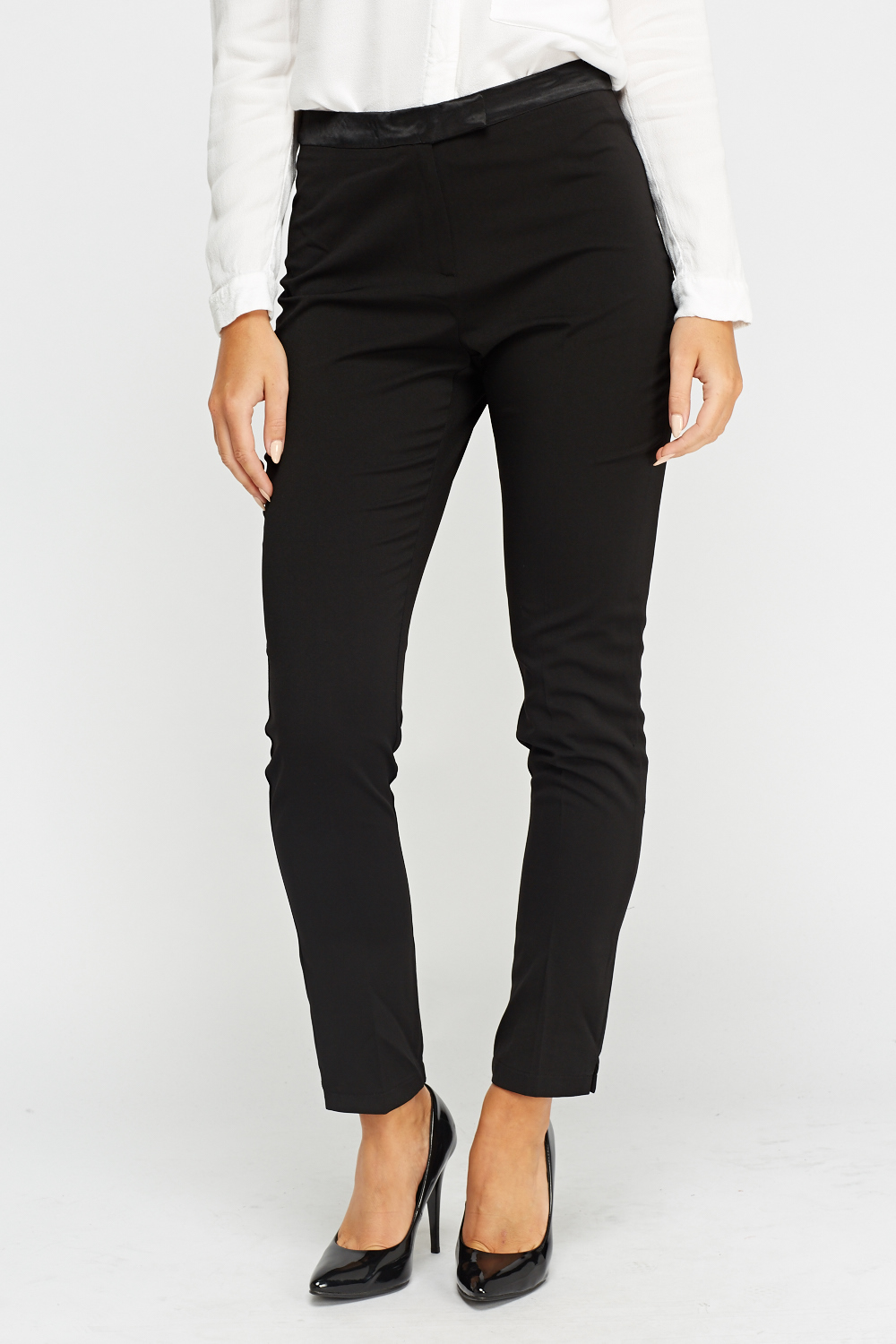 Contrast Trim Black Trousers - Just $7