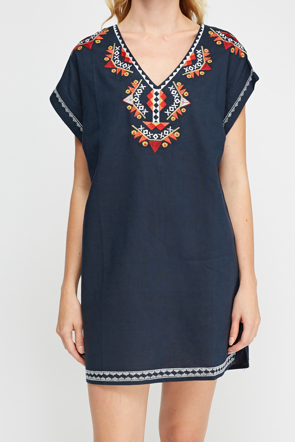 Embroidered Trim Tunic Dress - Just $7