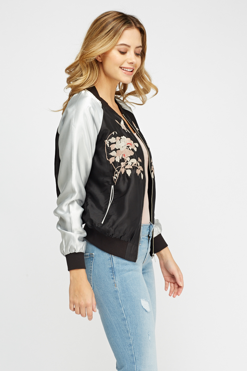 Embroidered Contrast Bomber Jacket - Just £5