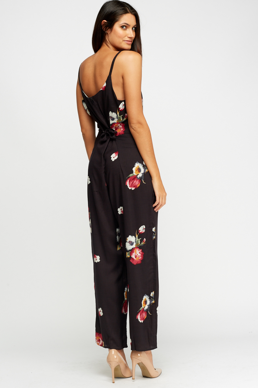 Black Flower Print Jumpsuit - Just $7