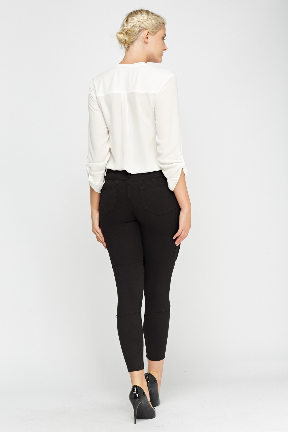 Pocket Side Slim Leg Cropped Trousers - Just $7
