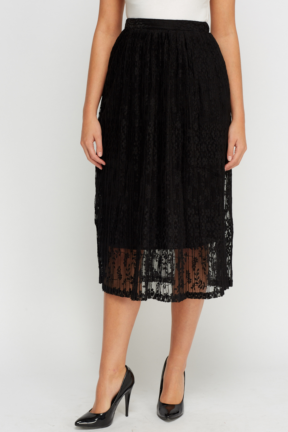 Lace Overlay Pleated Skirt - Just $7