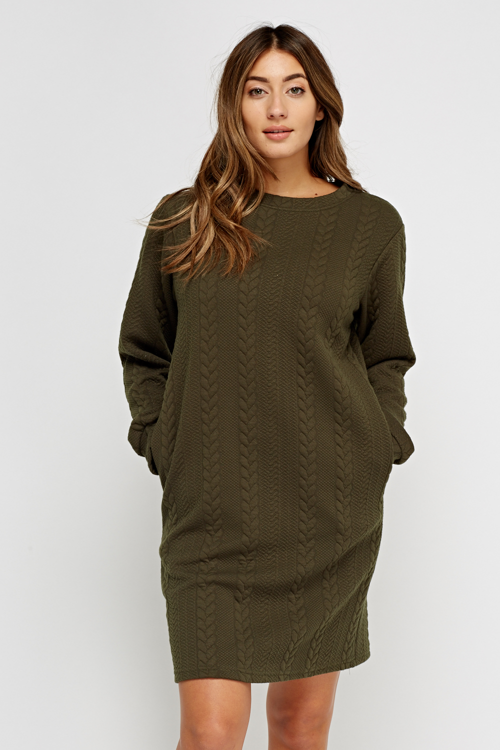 green knitted jumper dress