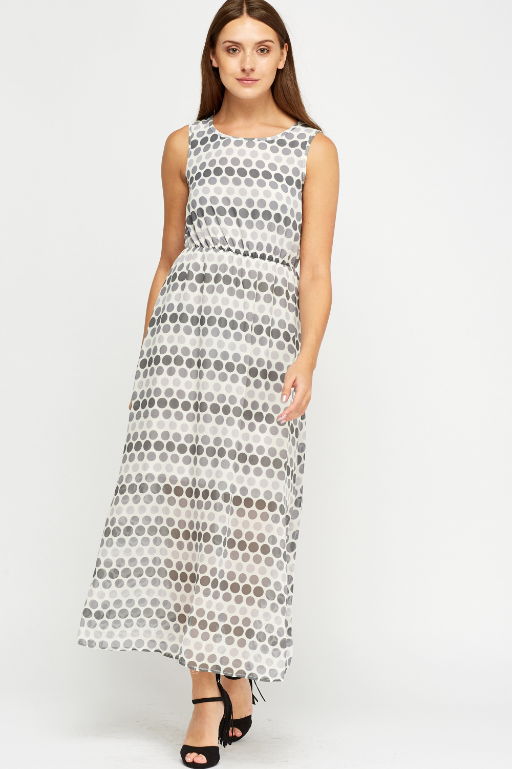 Polka Dot Printed Sheer Maxi Dress - Just $4