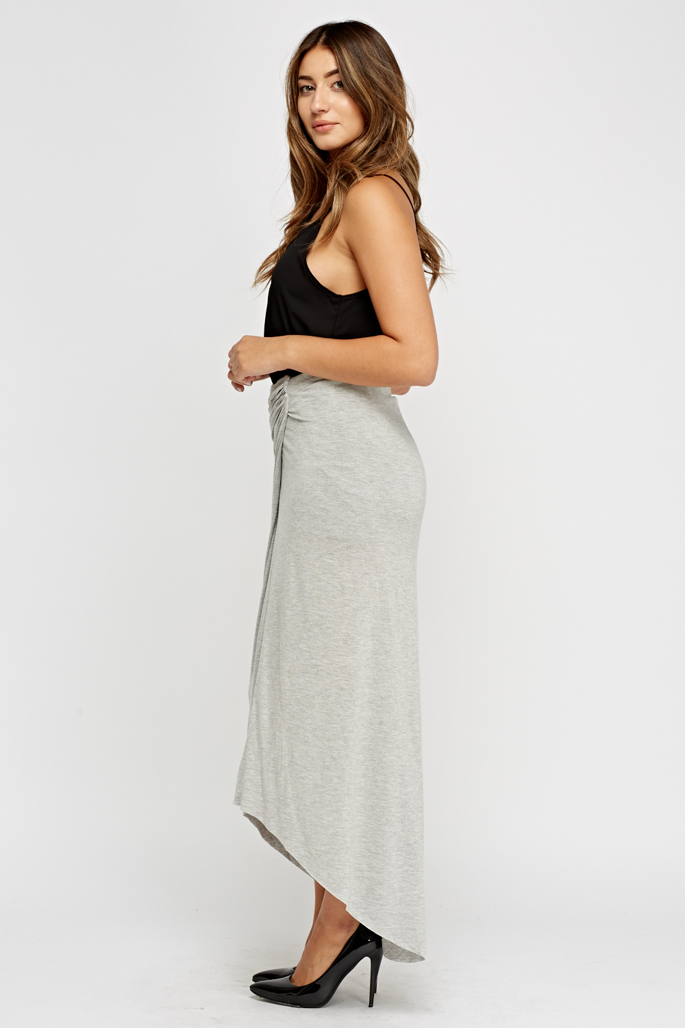 Ruched Grey Bodycon Maxi Skirt - Just $6