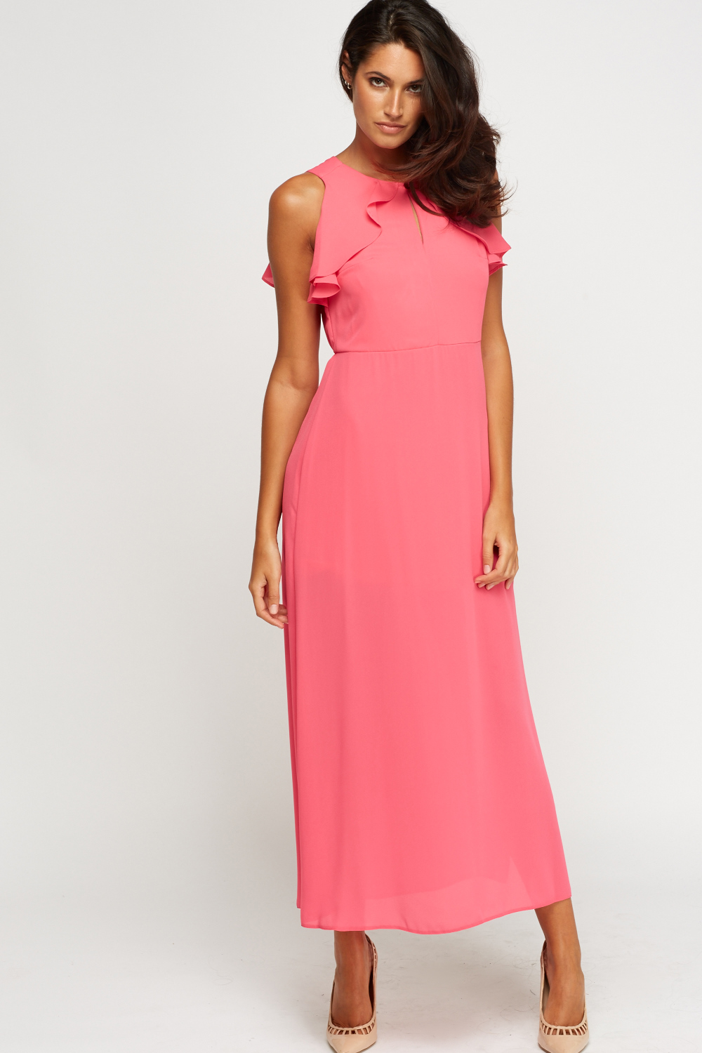 Hot Pink Ruffled Maxi Dress - Just $6