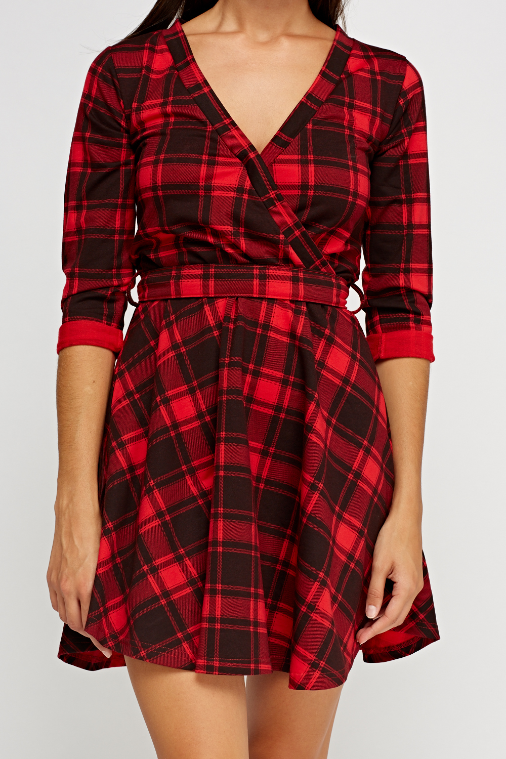 Tartan Wrap Tie Up Dress - Just $7