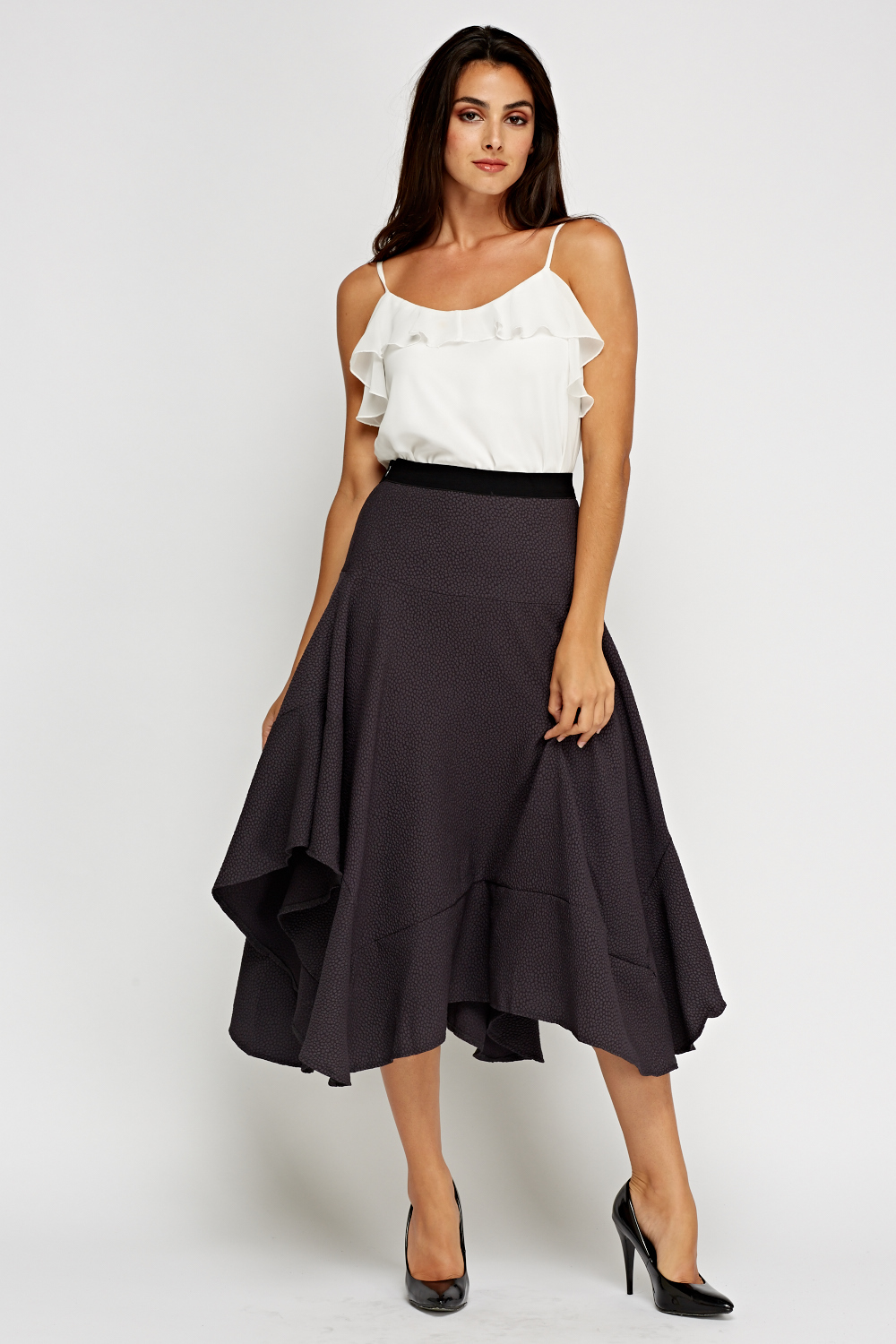 Textured Asymmetric Midi Skirt - Just $7