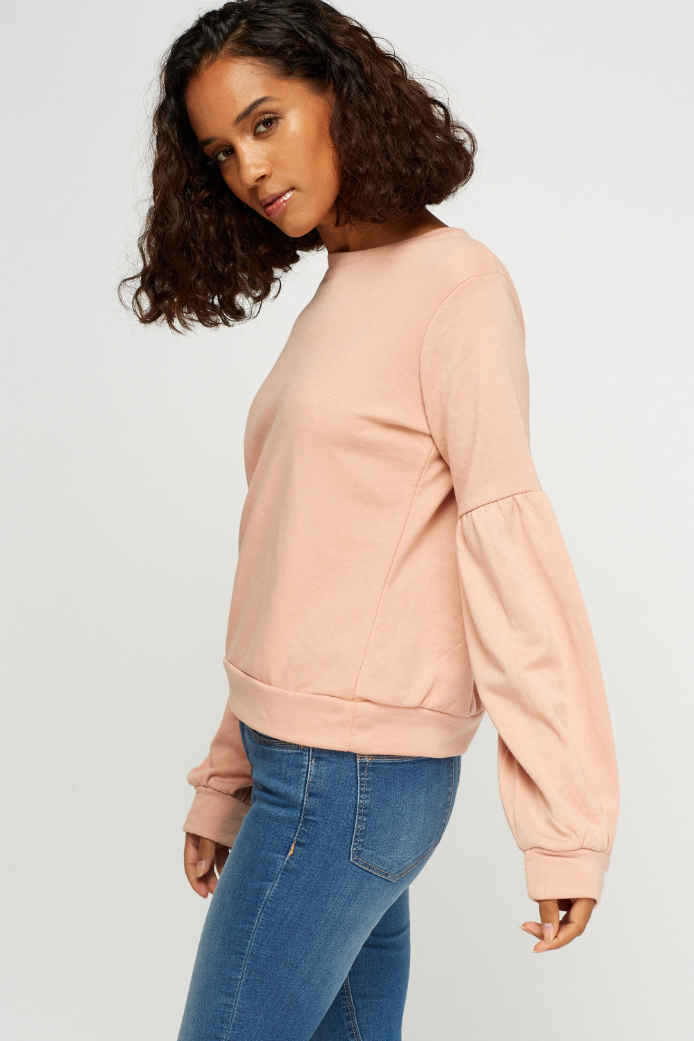 Ruched Sleeve Dusty Pink Jumper - Just $6
