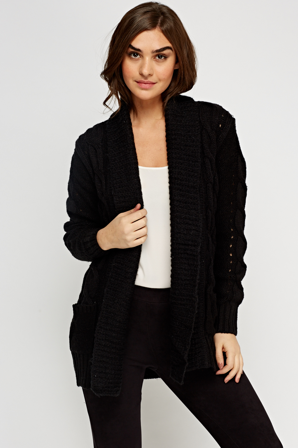 Knitted Longline Open Front Cardigan - Just $7