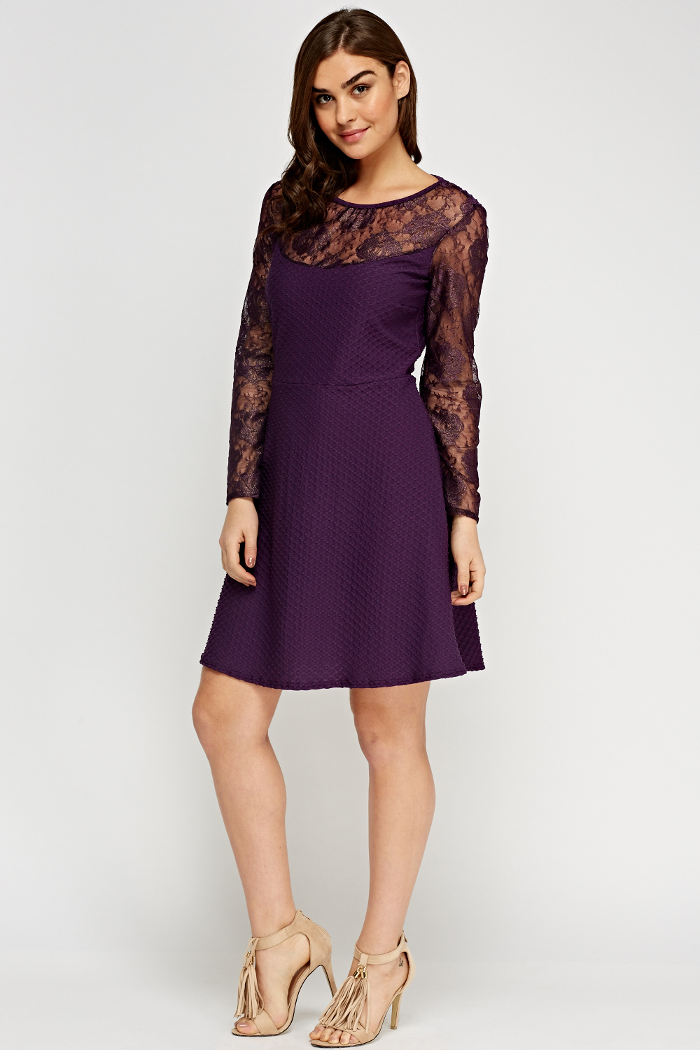 Lace Insert Purple Dress - Just $6
