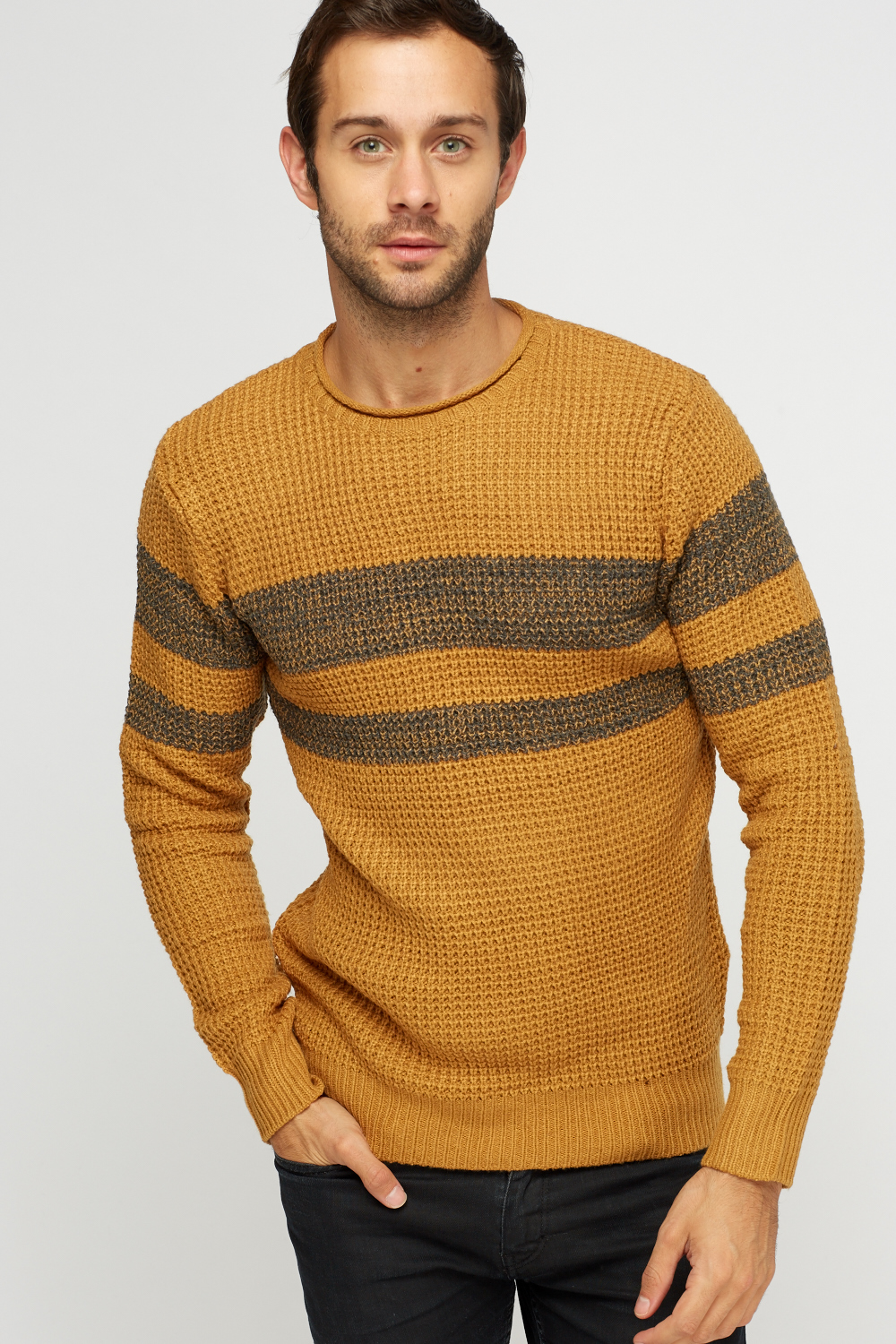 Mustard Striped Knitted Jumper - Just $7