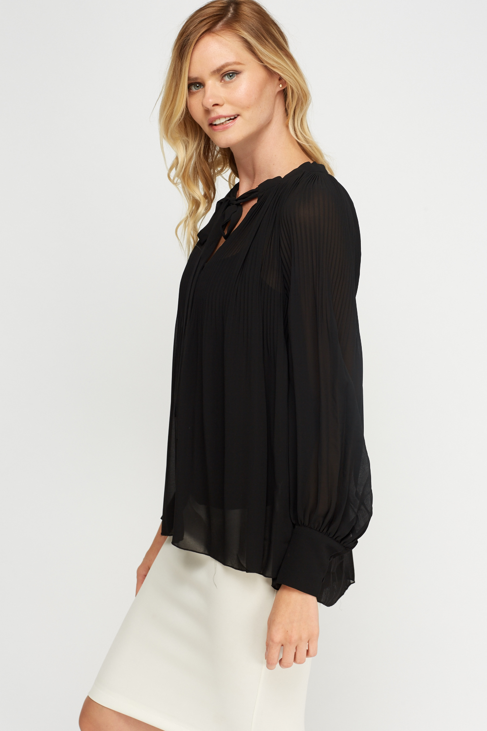 Pleated Sheer Blouse - Just $3