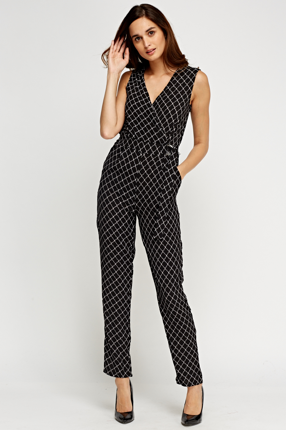 Mono Print Wrapped Jumpsuit - Just $6