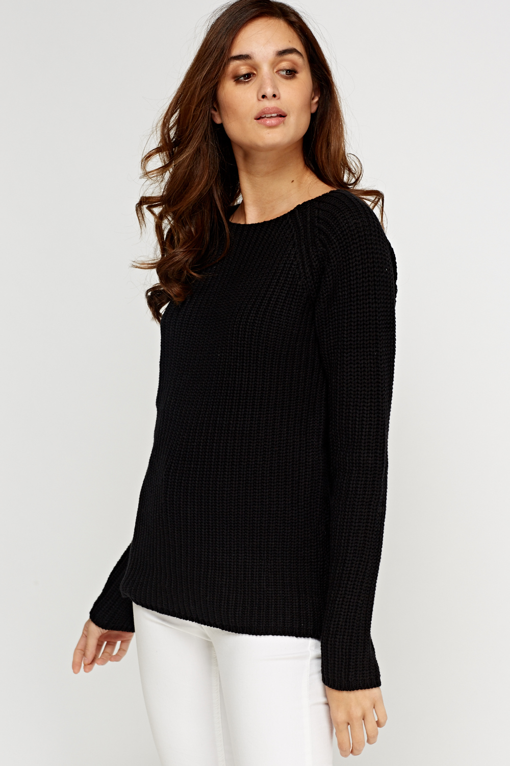 Round Neck Ribbed Knit Jumper - Just $6