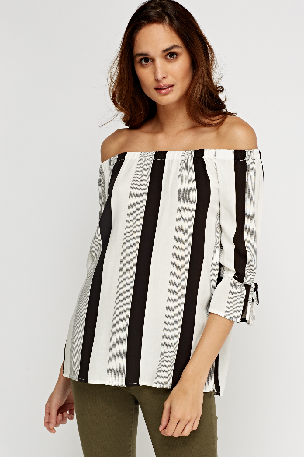 Striped Off Shoulder Top - White/Black or White/Pink - Just £5