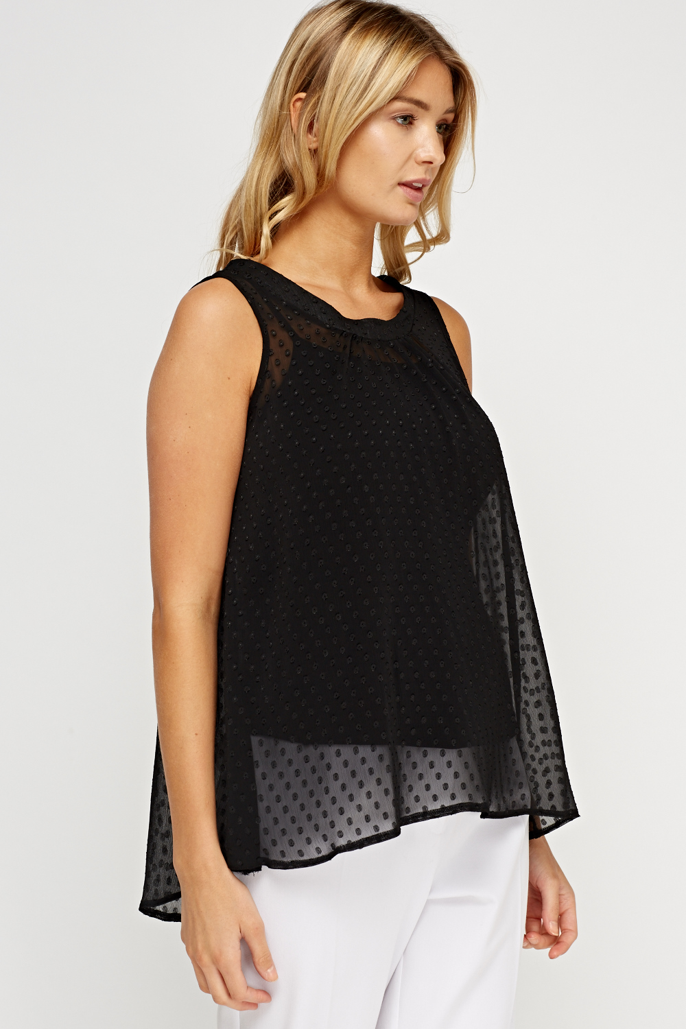 Mesh Dotted Sleeveless Top - Just $7