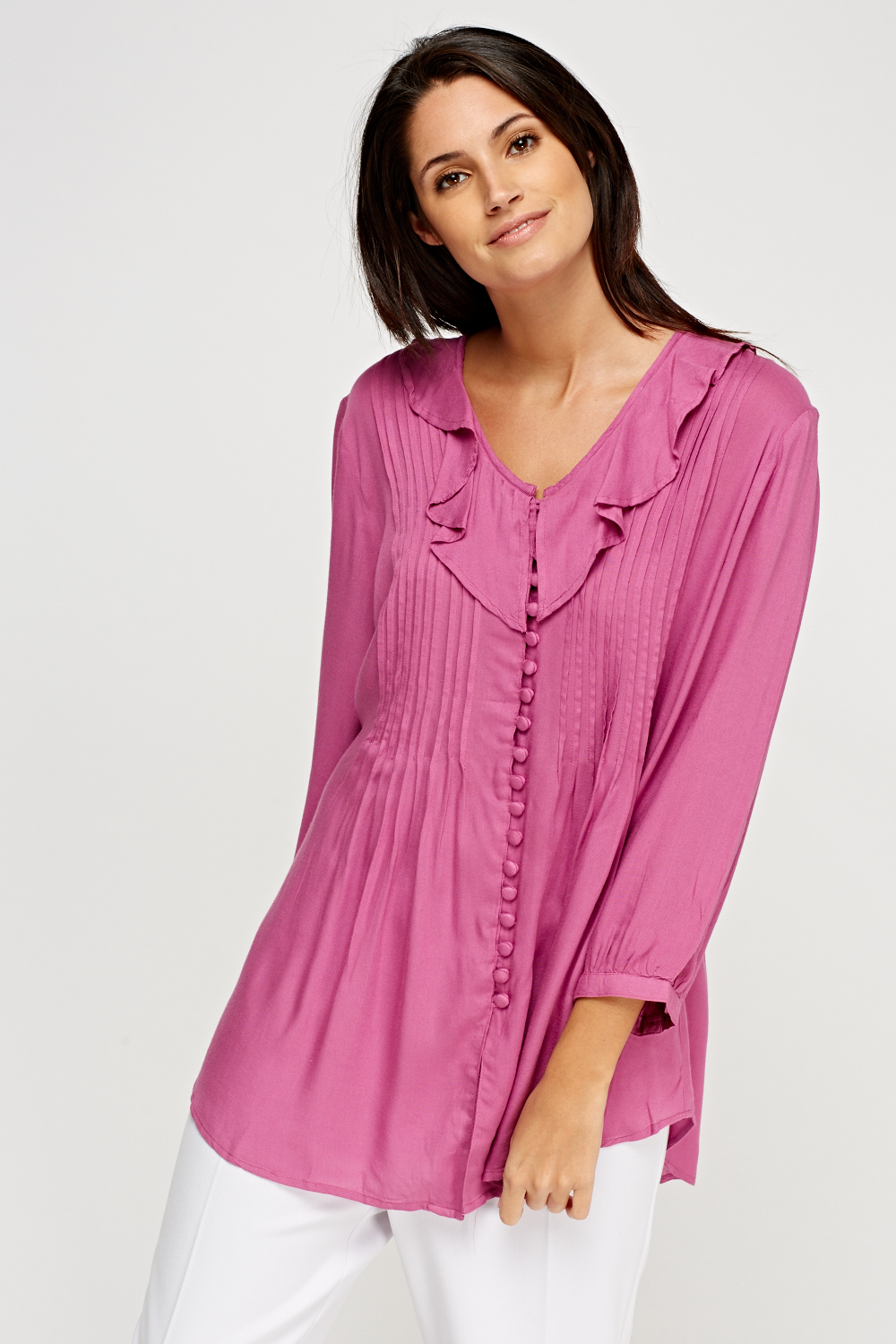 Pleated Front Purple Blouse - Just $7