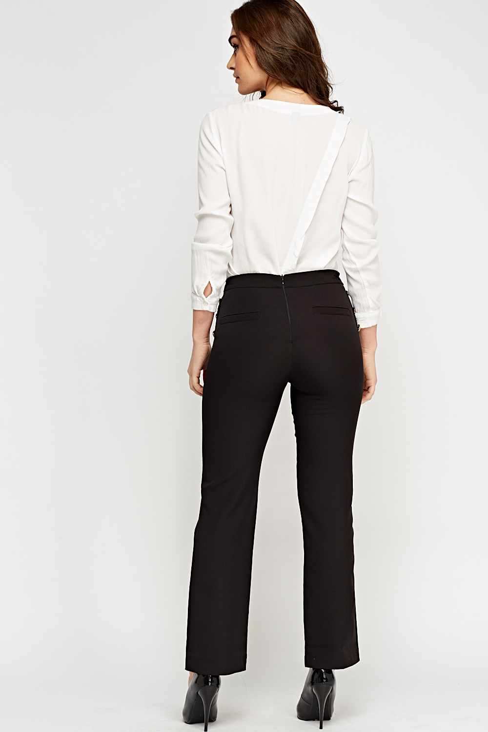 Button Side Straight Leg Trousers - Just $6
