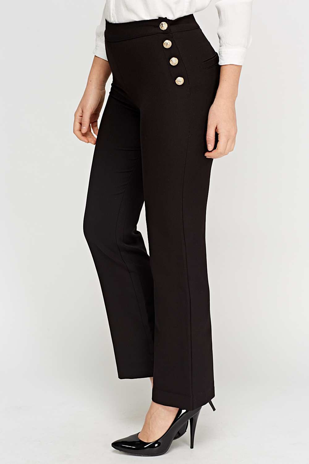 Button Side Straight Leg Trousers - Just $7