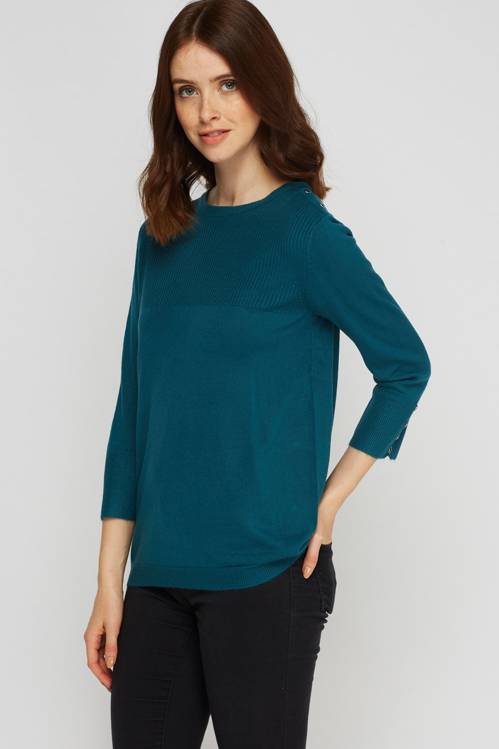 Ribbed Button Detail Pullover - Just $7