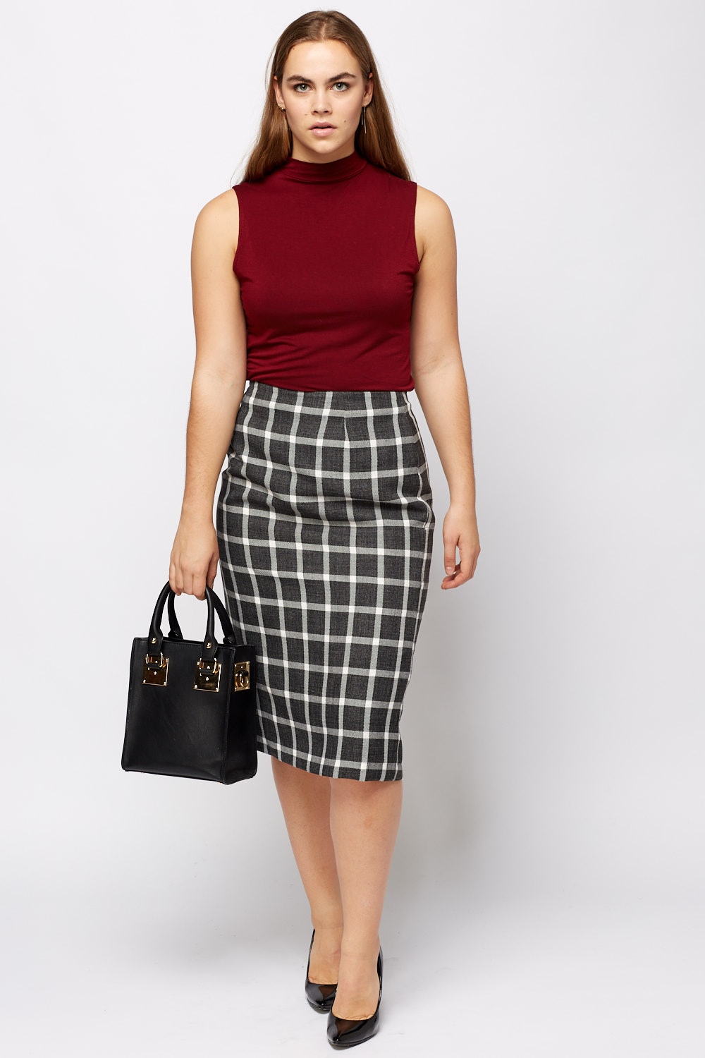 Checked Formal Pencil Skirt - Just $7