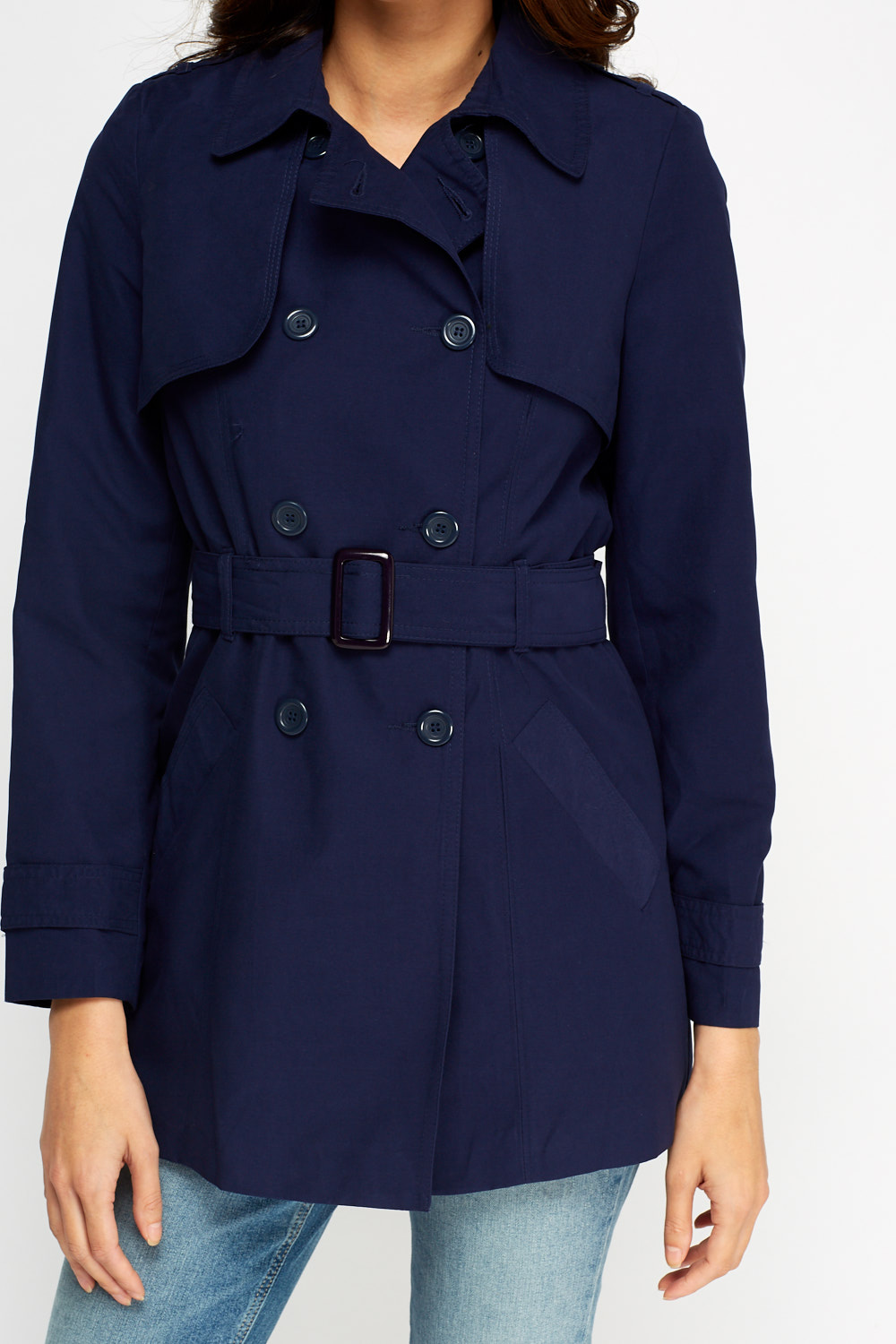 Double Breasted Belted Trench Classic Coat - Just $7