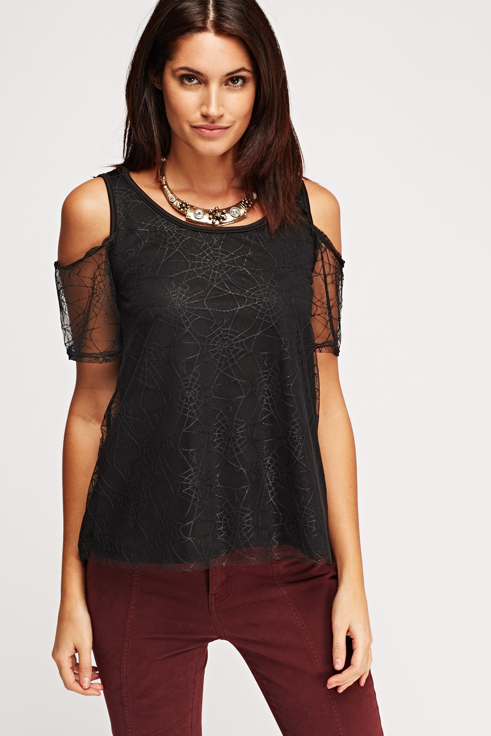 Spider Web Lace Overlay Top - Just $7