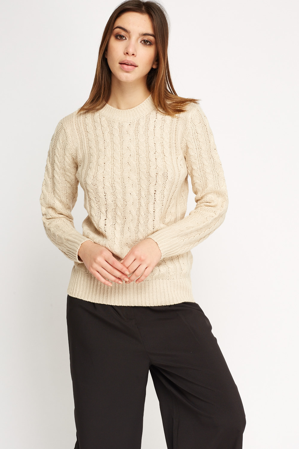 Ribbed Trim Cable Knit Jumper - Just $6