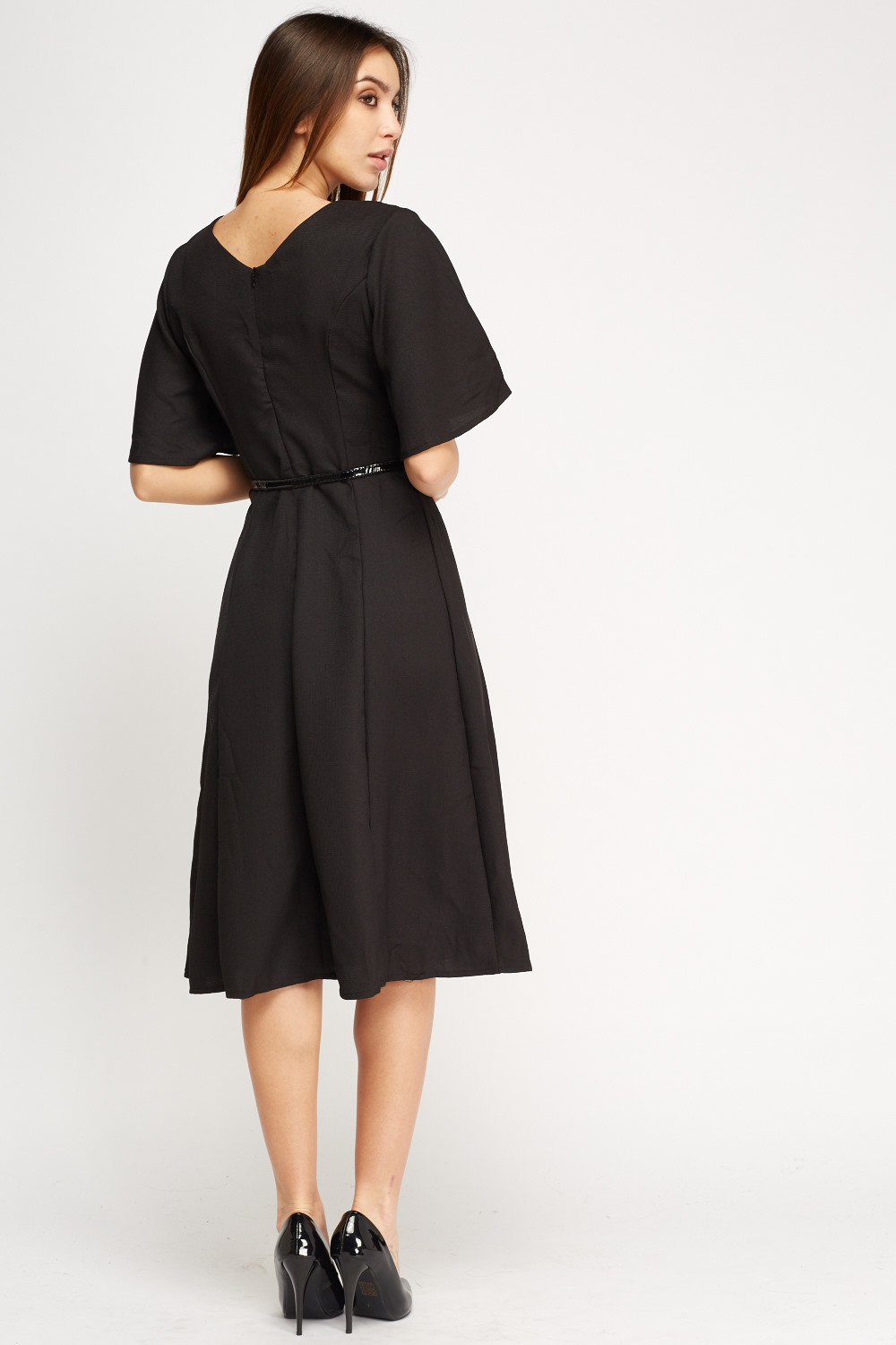 Textured Belted Swing Dress - Just $3