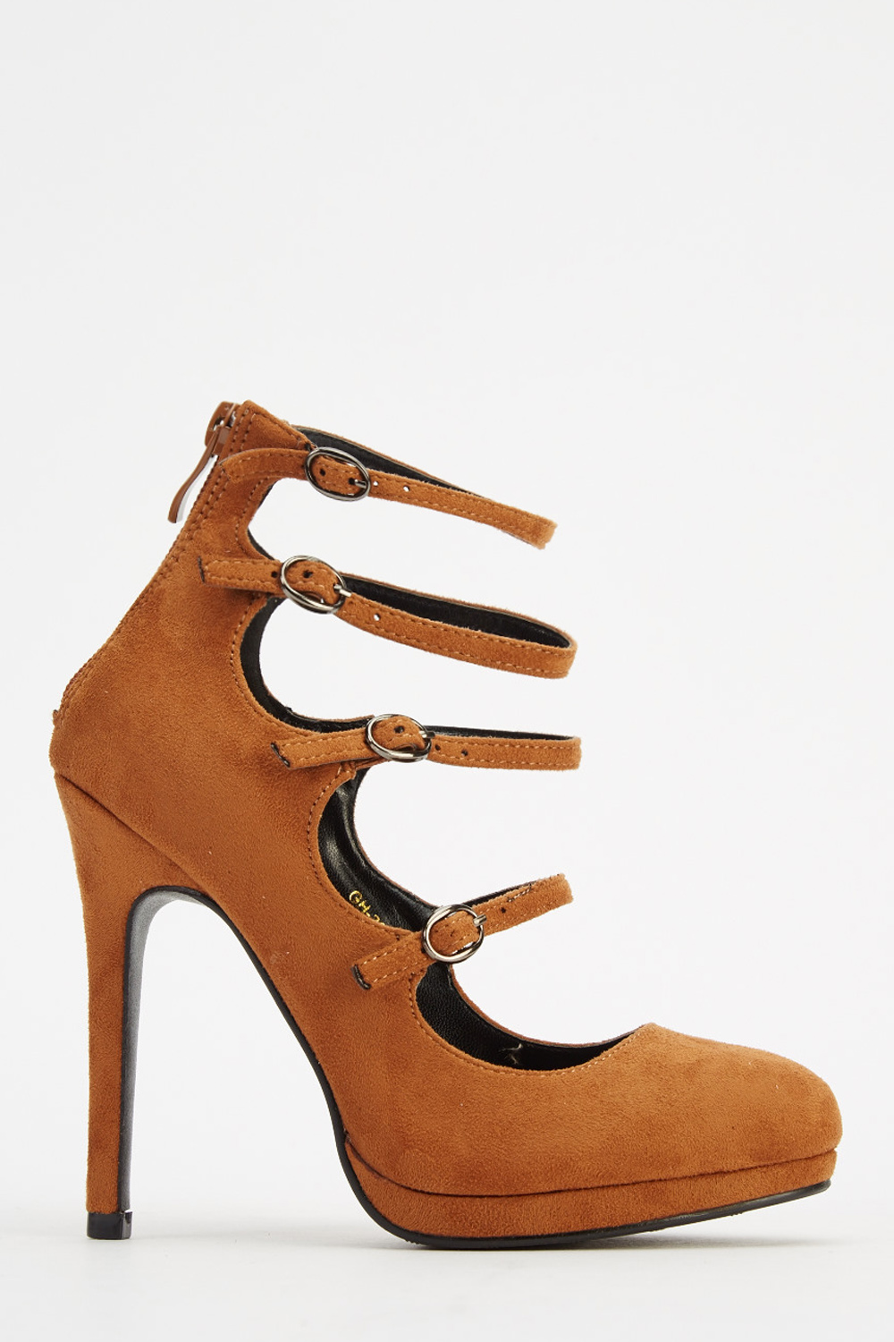 Strappy Front Suedette Heels - Khaki or Camel - Just $2