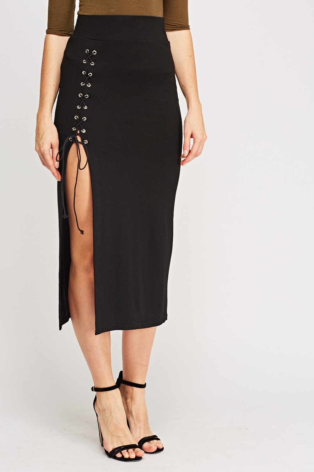 Lace Up Side Midi Skirt - Just $7