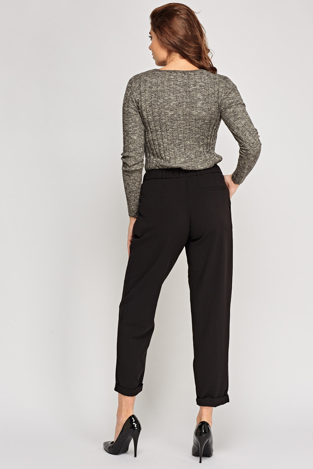 Straight Leg Black Cropped Trousers - Just $7